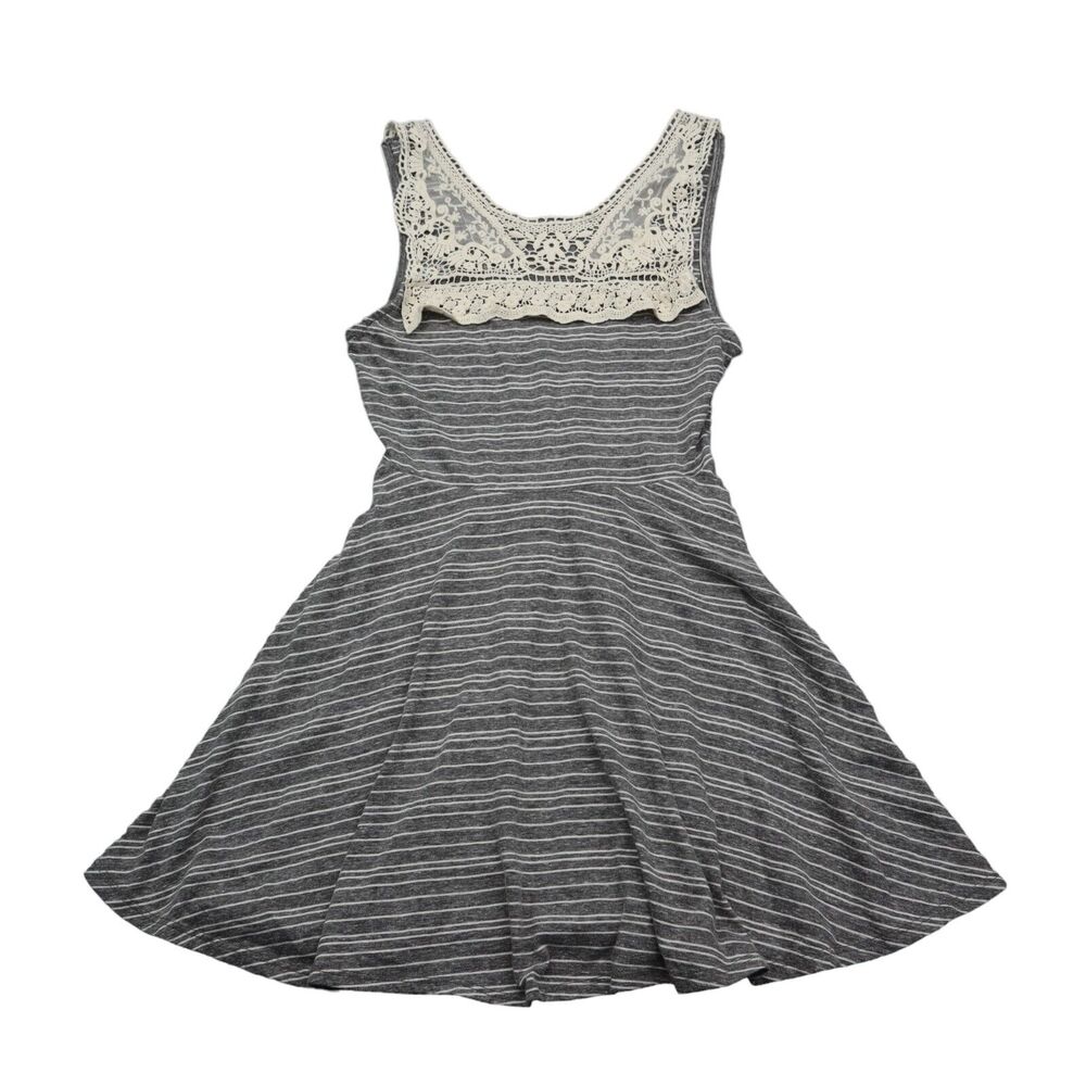 Dorothy Dress Womens M Black Sleeveless Striped Lace Pullover Mini Sundress